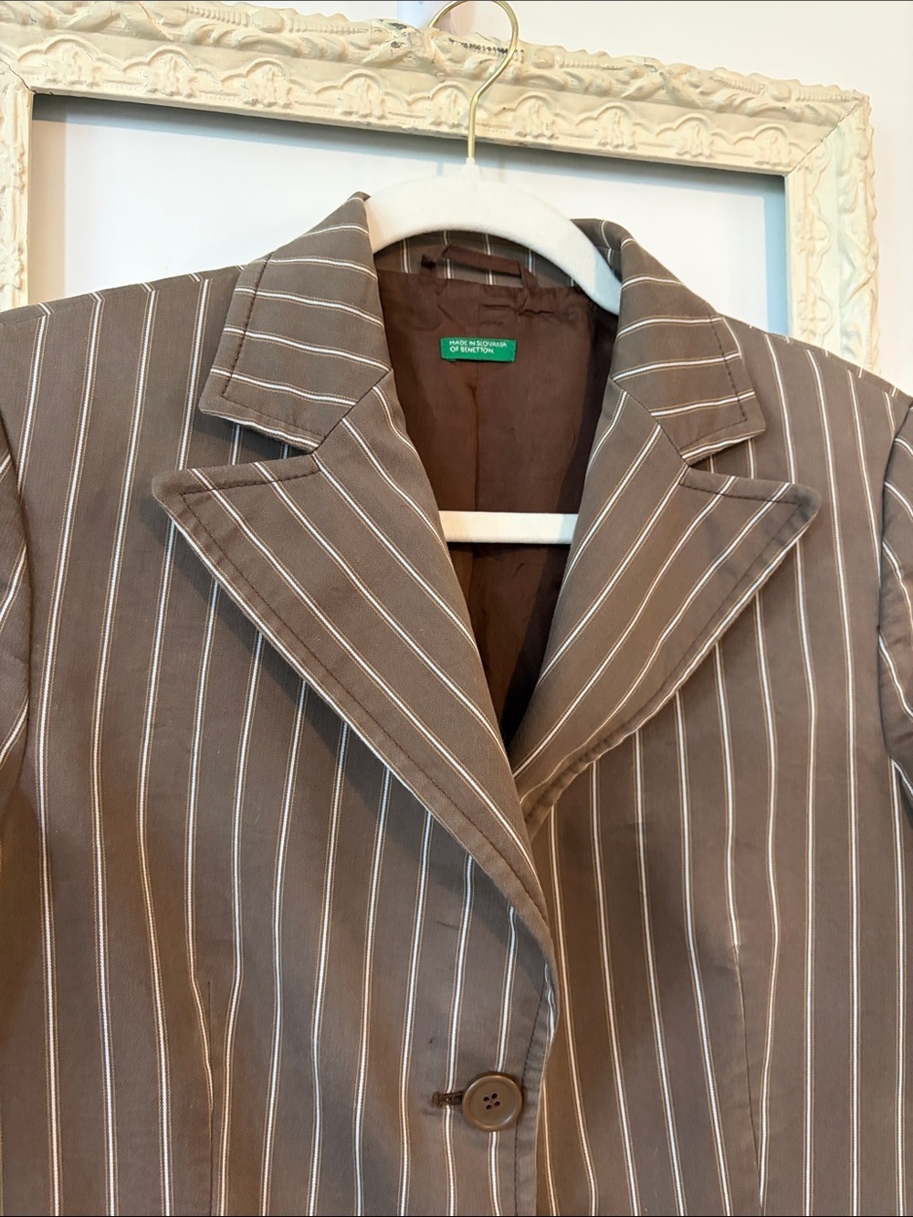 TAGLIA | Vintage Cotton Brown Pinstripe Women's Blazer - Picture 4 of 14